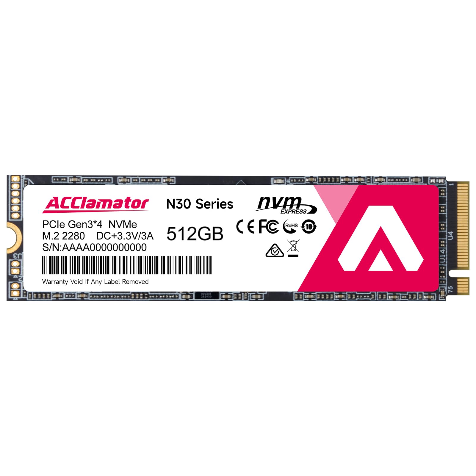 Amazon | Acclamator N30 SSD 512GB NVMe M.2 2280 PCIe Gen 3.0×4 3D